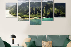 Модульная картина из 5 частей на холсте KIL Art Гавайский тропический остров Кауаи 187x94 см (453-52)