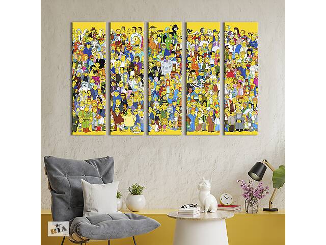 Модульная картина из 5 частей на холсте KIL Art Герои мультсериала Симпсоны 132x80 см (741-51)