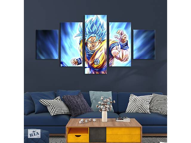 Модульная картина из 5 частей на холсте KIL Art Goku, Dragon Ball 112x54 см (708-52)