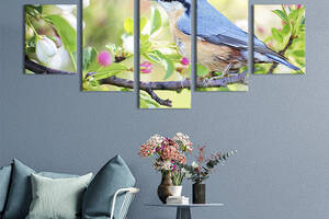 Модульная картина из 5 частей на холсте KIL Art Голубая птица 162x80 см (206-52)