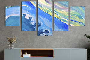 Модульная картина из 5 частей на холсте KIL Art Голубая абстракция мазками 112x54 см (5-52)