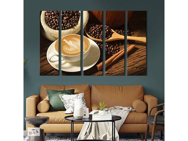 Модульная картина из 5 частей на холсте KIL Art Горячий кофе и корица 132x80 см (280-51)