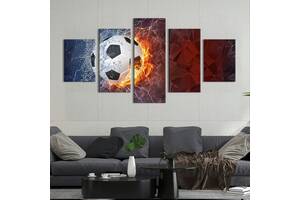 Модульная картина из 5 частей на холсте KIL Art Горящий футбольный мяч 112x54 см (480-52)
