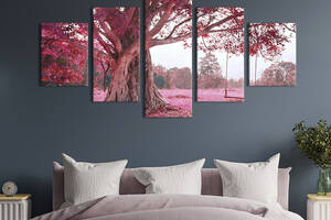Модульная картина из 5 частей на холсте KIL Art Качеля на розовом дереве 162x80 см (567-52)