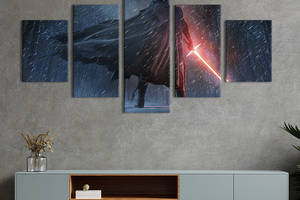 Модульная картина из 5 частей на холсте KIL Art Кайло Рен из световым мечом в лесу 112x54 см (670-52)