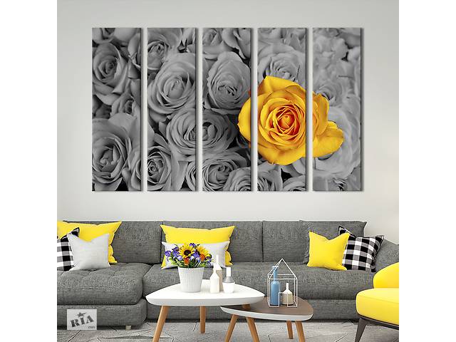Модульная картина из 5 частей на холсте KIL Art Хрупкая жёлтая роза 155x95 см (233-51)