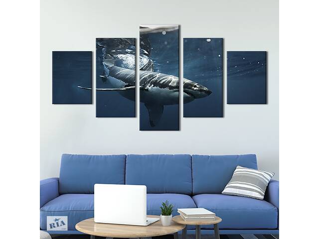 Модульная картина из 5 частей на холсте KIL Art Хищная акула 187x94 см (151-52)
