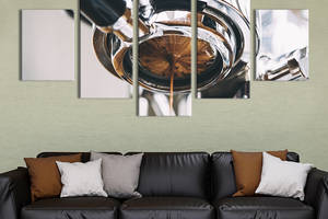 Модульная картина из 5 частей на холсте KIL Art Кофемашина и горячий кофе 162x80 см (297-52)