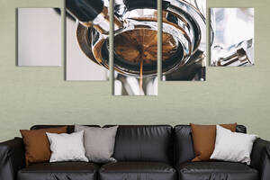 Модульная картина из 5 частей на холсте KIL Art Кофемашина и горячий кофе 112x54 см (297-52)