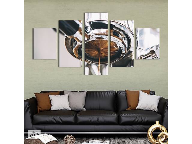 Модульная картина из 5 частей на холсте KIL Art Кофемашина и горячий кофе 187x94 см (297-52)