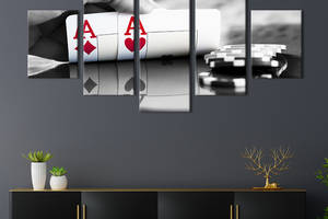 Модульная картина из 5 частей на холсте KIL Art Комбинация пара тузов в покере 162x80 см (477-52)