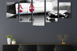 Модульная картина из 5 частей на холсте KIL Art Комбинация пара тузов в покере 187x94 см (477-52)