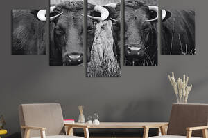 Модульная картина из 5 частей на холсте KIL Art Коровы в высокой траве 112x54 см (210-52)