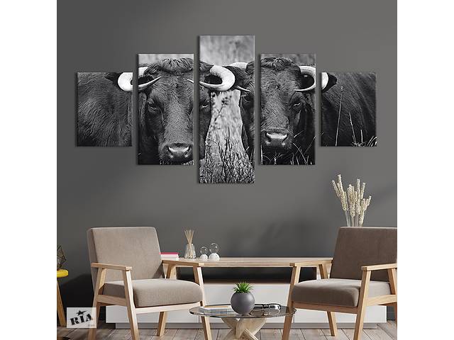 Модульная картина из 5 частей на холсте KIL Art Коровы в высокой траве 187x94 см (210-52)