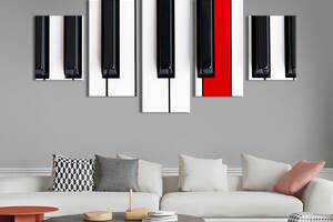 Модульная картина из 5 частей на холсте KIL Art Красная клавиша фортепиано 187x94 см (531-52)