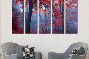 Модульная картина из 5 частей на холсте KIL Art Красная осень в лесу 132x80 см (582-51)