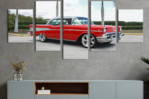 Модульная картина из 5 частей на холсте KIL Art Красная машина 162x80 см (90-52)