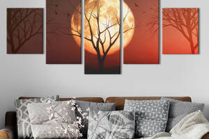 Модульная картина из 5 частей на холсте KIL Art Красная луна и деревья 162x80 см (MK53631)