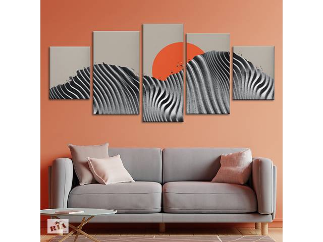 Модульная картина из 5 частей на холсте KIL Art Красное солнце и рельефные горы 112x54 см (MK53608)