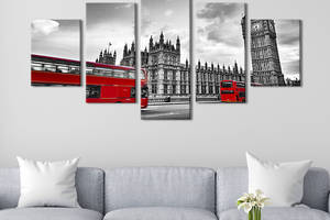 Модульная картина из 5 частей на холсте KIL Art Красные лондонские автобусы на фоне Биг-Бена 112x54 см (394-52)