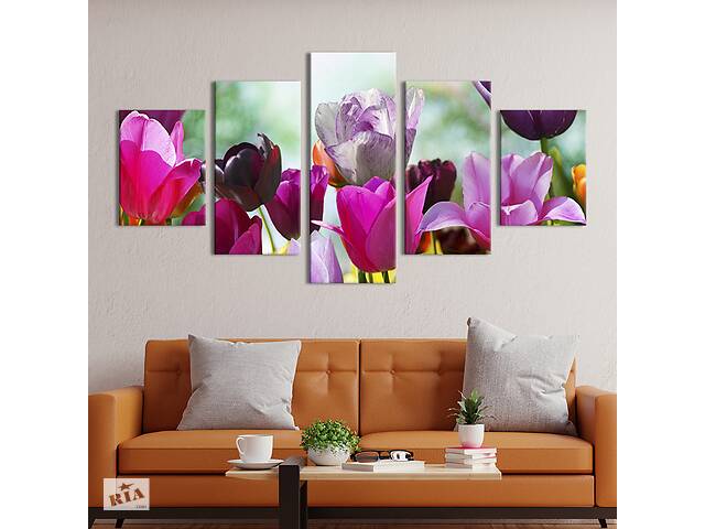 Модульная картина из 5 частей на холсте KIL Art Красота цветения тюльпанов 187x94 см (224-52)