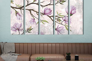 Модульная картина из 5 частей на холсте KIL Art Красота цветущей магнолии 155x95 см (270-51)