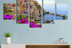 Модульная картина из 5 частей на холсте KIL Art Красота Чинкве-Терре в Италии 187x94 см (324-52)