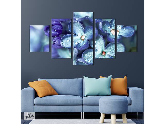 Модульная картина из 5 частей на холсте KIL Art Красивые синие цветы 162x80 см (235-52)
