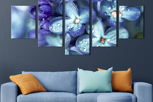 Модульная картина из 5 частей на холсте KIL Art Красивые синие цветы 187x94 см (235-52)