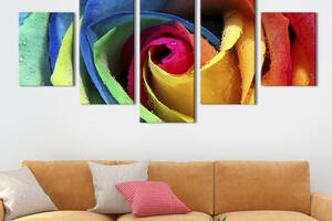 Модульная картина из 5 частей на холсте KIL Art Красивая радужная роза 132x80 см (261-51)