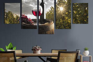 Модульная картина из 5 частей на холсте KIL Art Красивый натюрморт с красным вином 162x80 см (281-52)