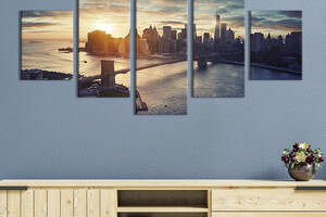 Модульная картина из 5 частей на холсте KIL Art Красивый Манхэттенский мост в Нью-Йорке 162x80 см (351-52)