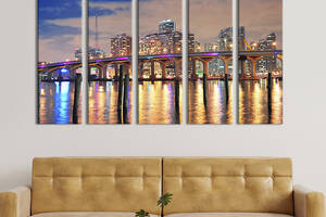 Модульная картина из 5 частей на холсте KIL Art Красивый вид на мост в Майами 87x50 см (360-51)