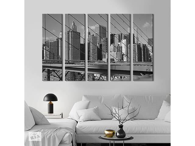 Модульная картина из 5 частей на холсте KIL Art Красивый вид с моста на Манхэттен 132x80 см (382-51)