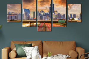 Модульная картина из 5 частей на холсте KIL Art Красивый город Чикаго в Америке 162x80 см (399-52)