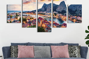 Модульная картина из 5 частей на холсте KIL Art Красивый приморский городок в Хорватии 162x80 см (401-52)