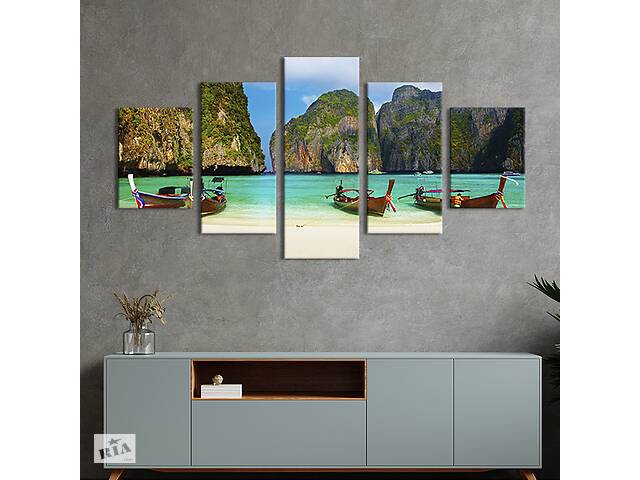 Модульная картина из 5 частей на холсте KIL Art Красивая бухта Майя Бэй 162x80 см (405-52)