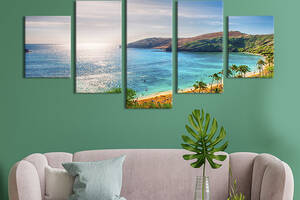 Модульная картина из 5 частей на холсте KIL Art Красивый пляж Ханаума Бэй 162x80 см (447-52)