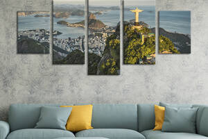 Модульная картина из 5 частей на холсте KIL Art Красивый панорамный вид на статую Христа в Бразилии 162x80 см