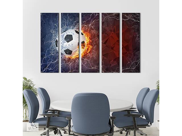 Модульная картина из 5 частей на холсте KIL Art Красивый футбольный мяч с огнем 155x95 см (480-51)