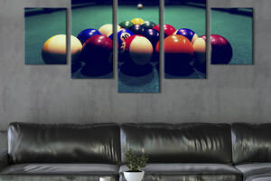 Модульная картина из 5 частей на холсте KIL Art Красивые шары на бильярдном столе 162x80 см (486-52)