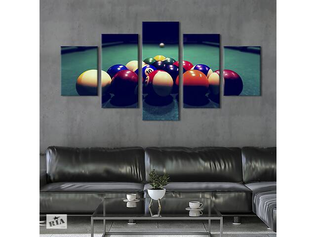 Модульная картина из 5 частей на холсте KIL Art Красивые шары на бильярдном столе 162x80 см (486-52)