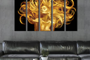 Модульная картина из 5 частей на холсте KIL Art Красивая золотая девушка 132x80 см (534-51)