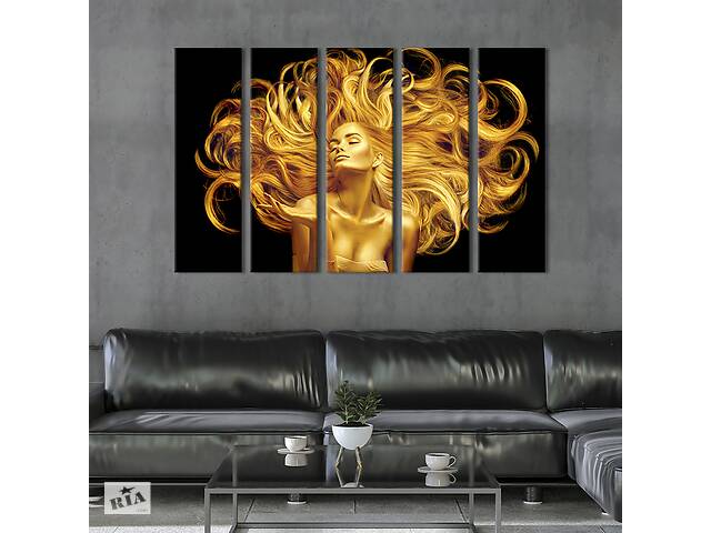 Модульная картина из 5 частей на холсте KIL Art Красивая золотая девушка 132x80 см (534-51)