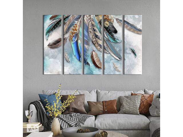 Модульная картина из 5 частей на холсте KIL Art Красивые перья птиц 87x50 см (541-51)