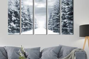 Модульная картина из 5 частей на холсте KIL Art Красивый зимний лес 132x80 см (543-51)