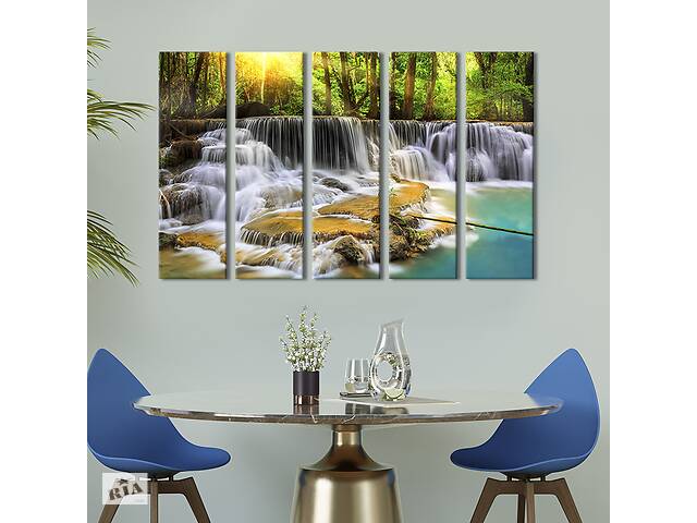 Модульная картина из 5 частей на холсте KIL Art Красивый ступенчатый водопад 132x80 см (578-51)