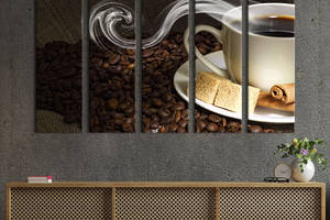 Модульная картина из 5 частей на холсте KIL Art Крепкий кофе 132x80 см (274-51)