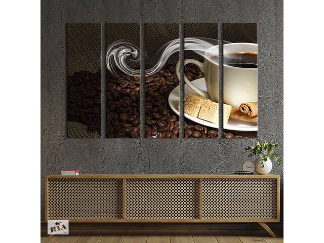 Модульная картина из 5 частей на холсте KIL Art Крепкий кофе 87x50 см (274-51)