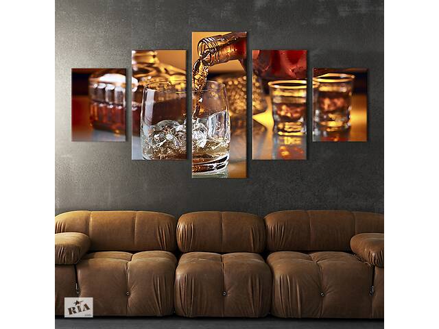 Модульная картина из 5 частей на холсте KIL Art Крепкий виски со льдом 112x54 см (283-52)